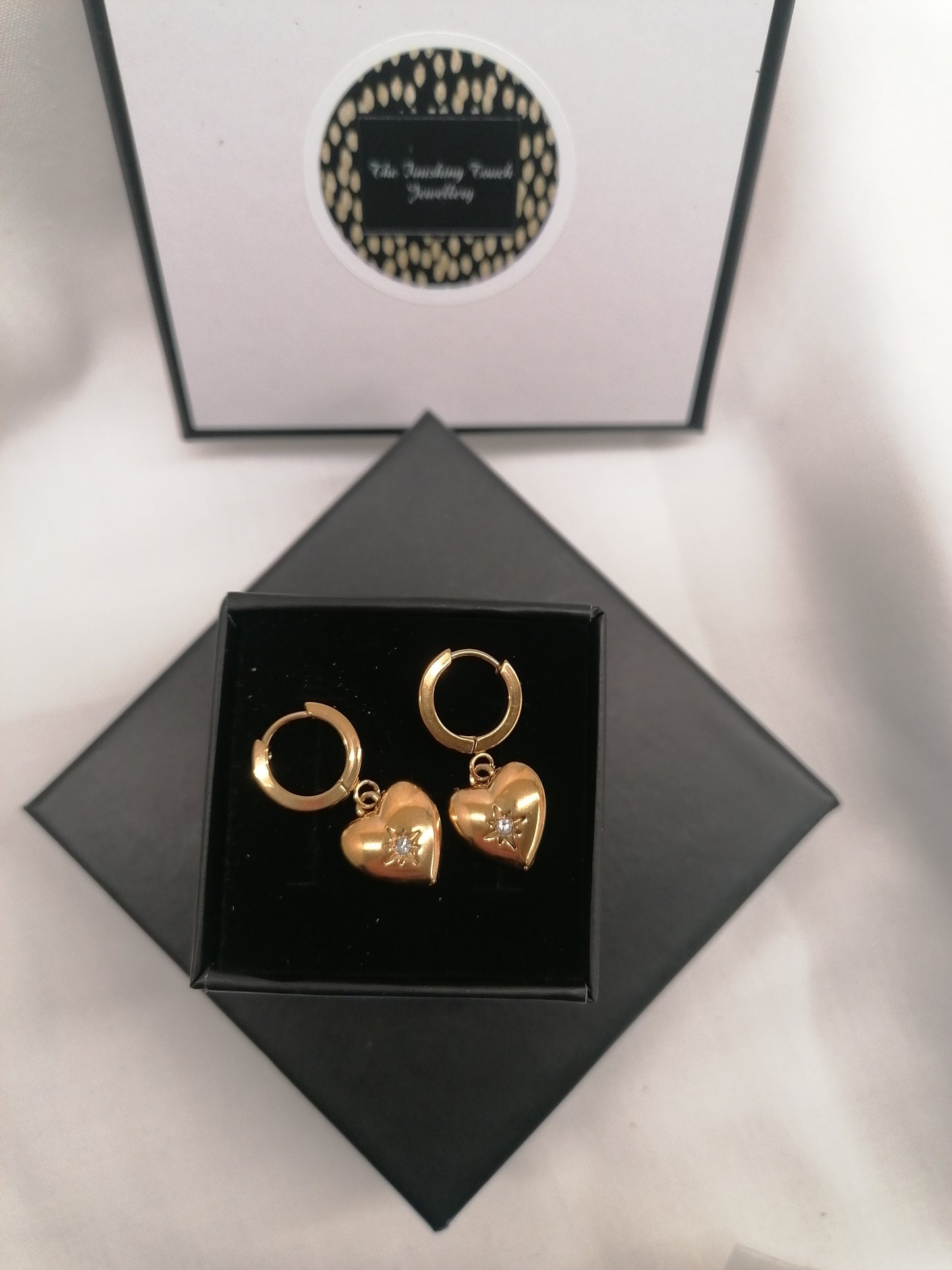 Stellar Heart Hoops – Heart & Starburst Earrings