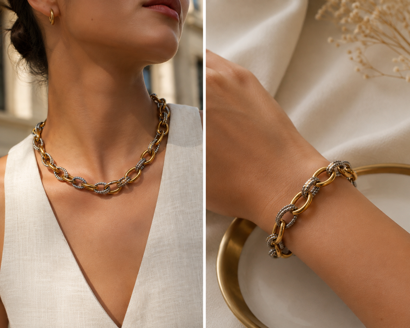 Sienna - Gold & Silver Chunky Necklace & Bracelet Set