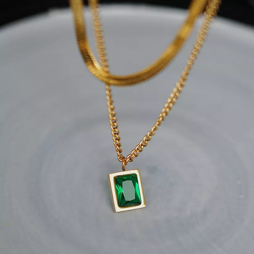 Leonie Layered Necklace (Green)