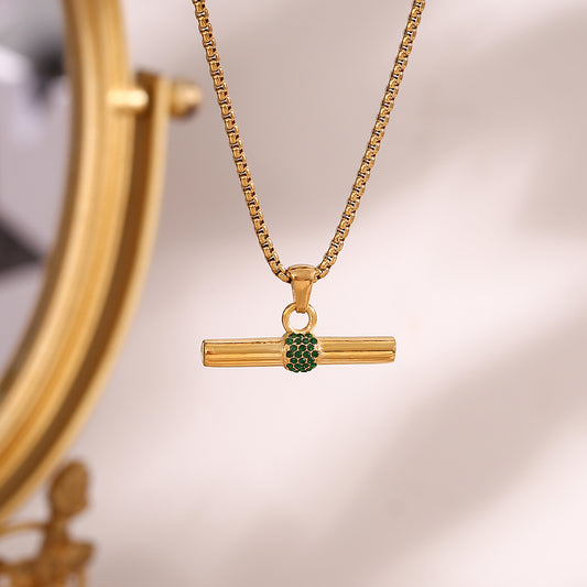 Green Crystal T-Bar Necklace