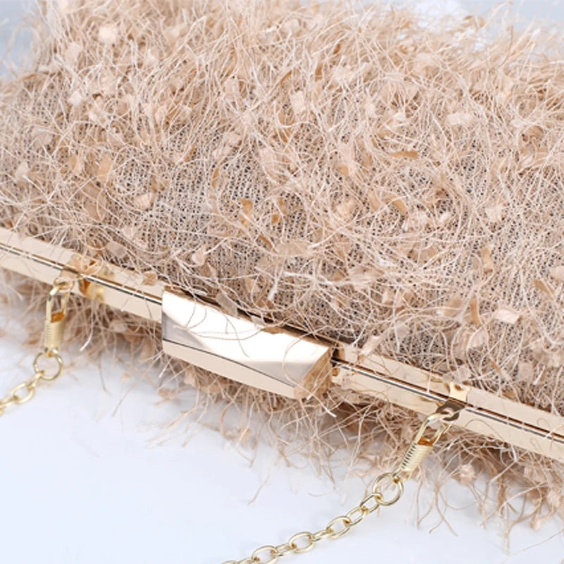 Apricot Faux Feather Clutch Bag