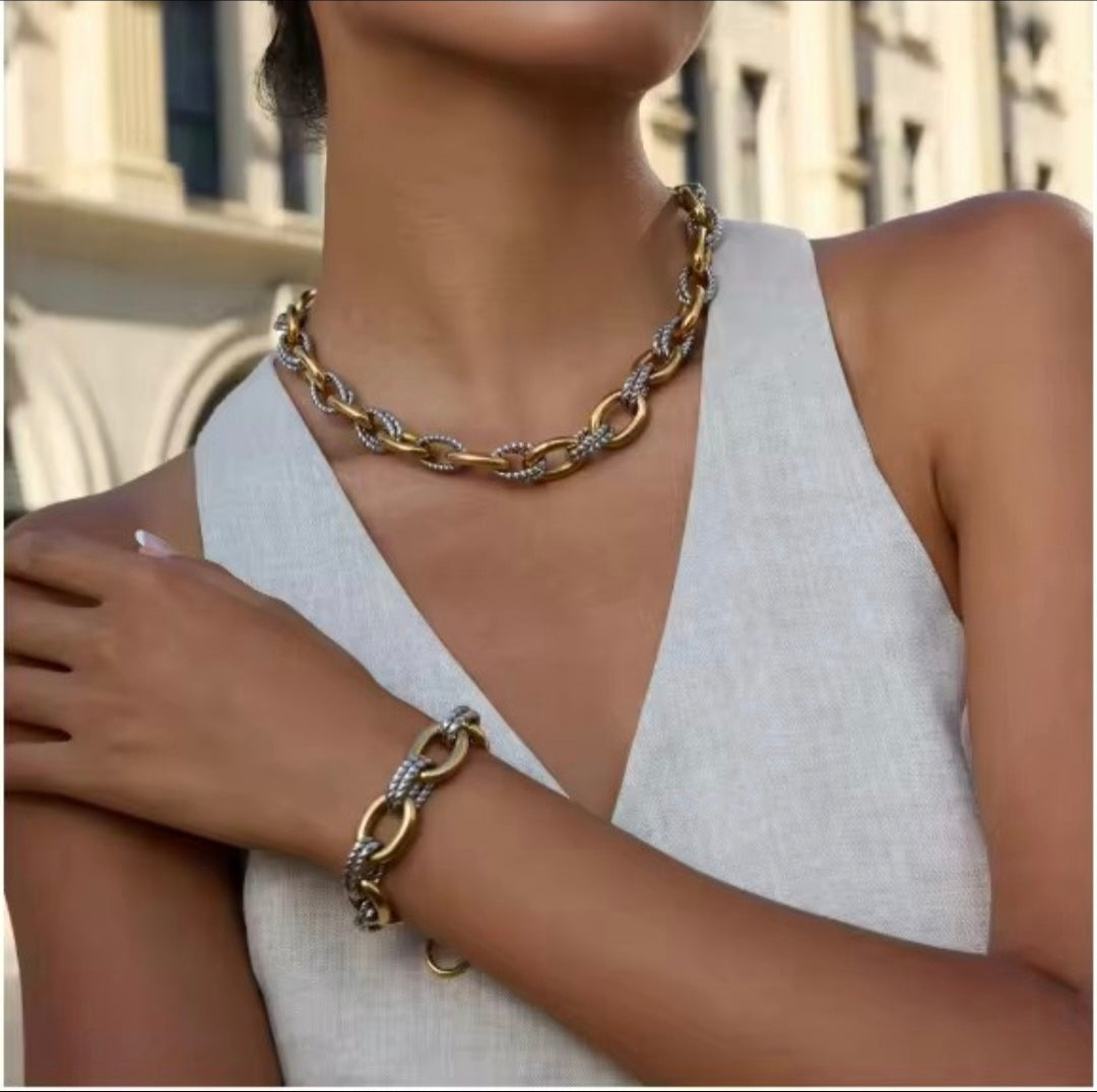 Sienna - Gold & Silver Chunky Necklace & Bracelet Set