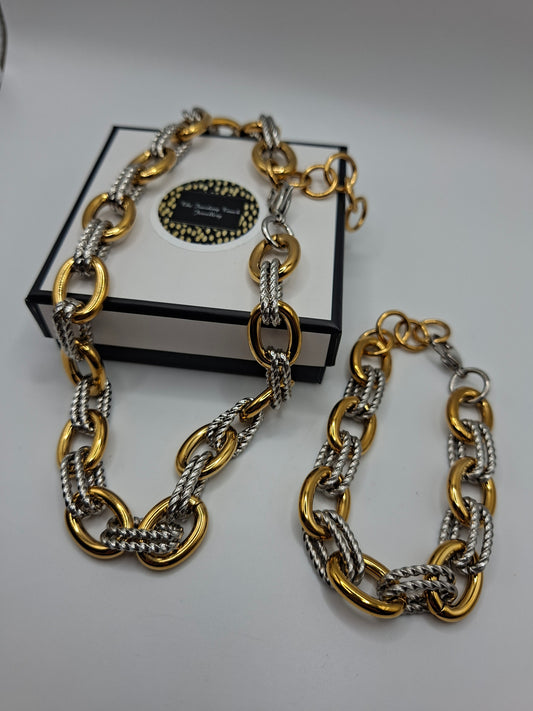 Sienna - Gold & Silver Chunky Necklace & Bracelet Set