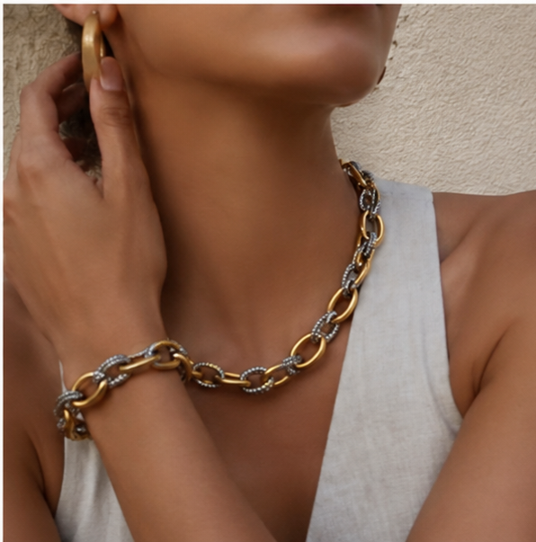 Sienna - Gold & Silver Chunky Necklace & Bracelet Set