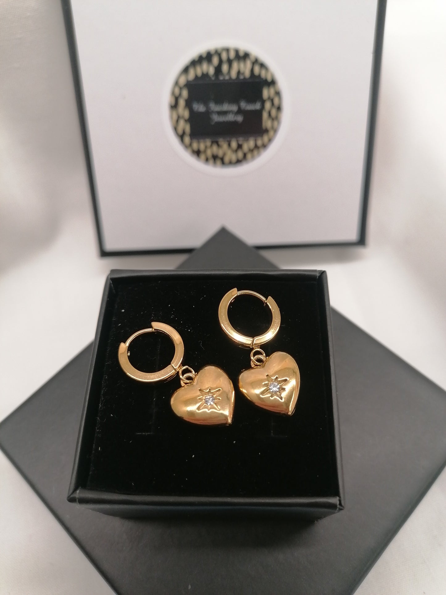 Stellar Heart Hoops – Heart & Starburst Earrings