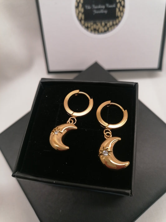 Lunar Glow Hoops – Crescent Moon Earrings