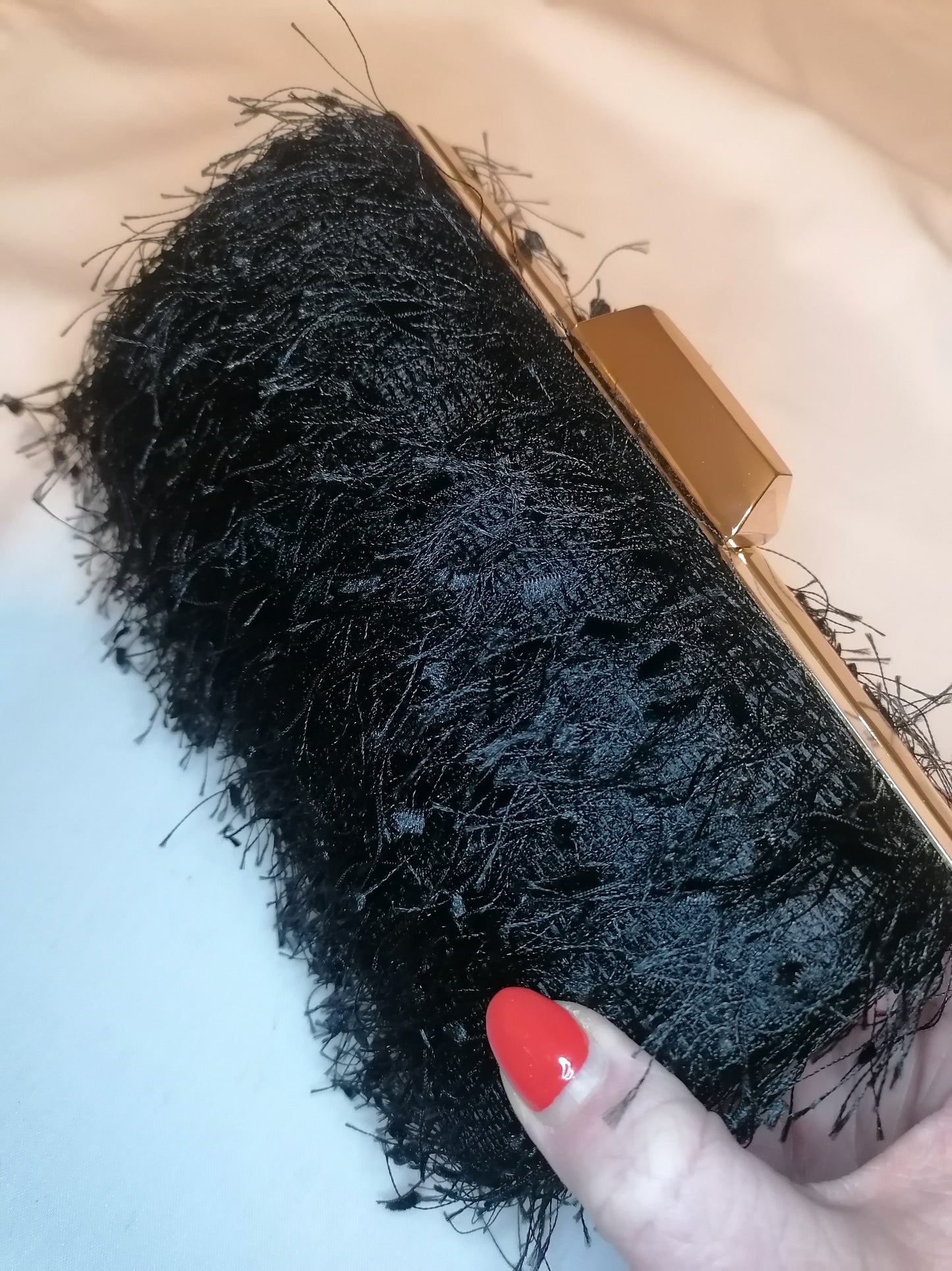 Faux Feather Clutch Bag